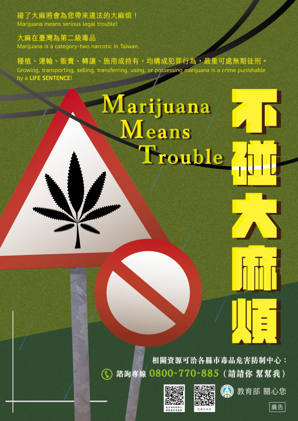 轉知:教育部「不碰大麻煩」宣導海報