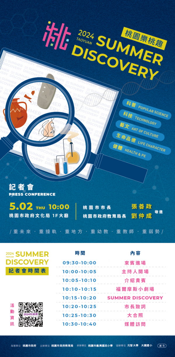 轉知:桃園市教育局暑期「科技、科普、生命品德、藝文、健體」等5大主軸營隊活動