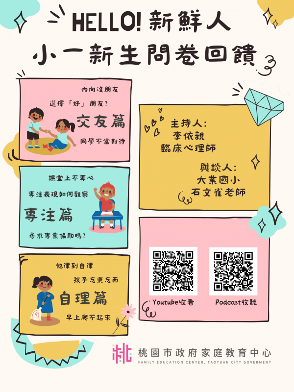 轉知：「小桃家12月課程資訊」、「家庭情緒教養」及「Hello!新鮮人-小一新生問卷回饋」