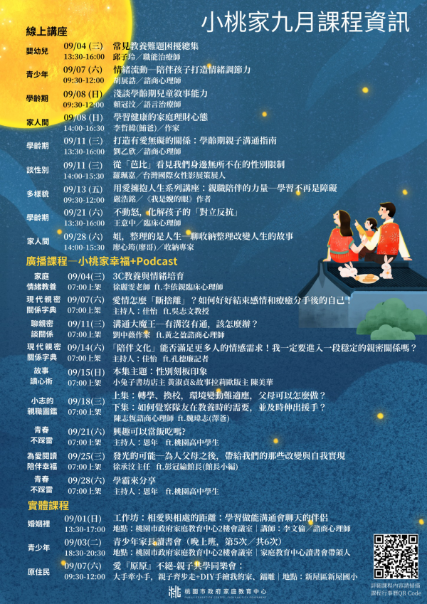 轉知：「小桃家9月課程資訊」
